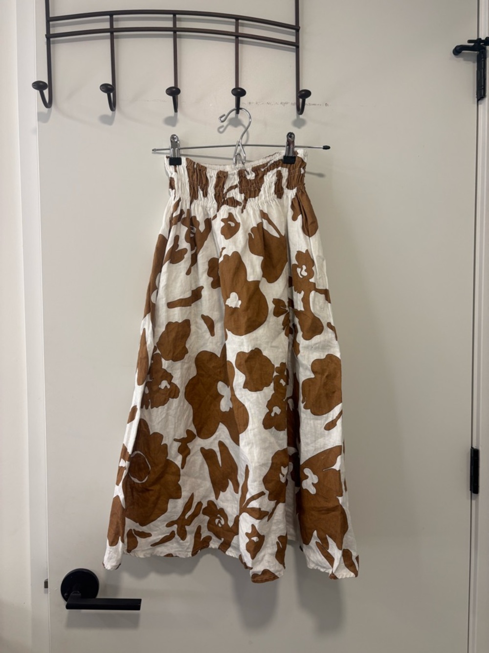 Magaschoni White Midi Skirt with Brown Floral Print